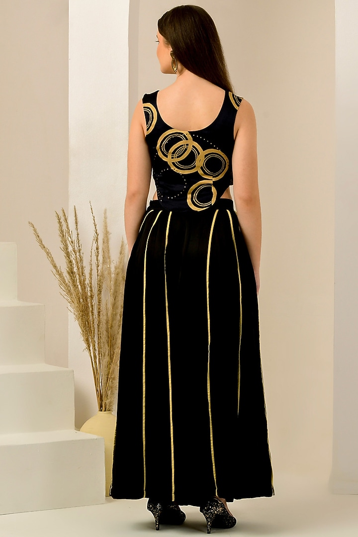 Black & Golden Linen Satin Palazzo Pant Set by First Resort by Ramola Bachchan at Pernia's Pop Up Shop