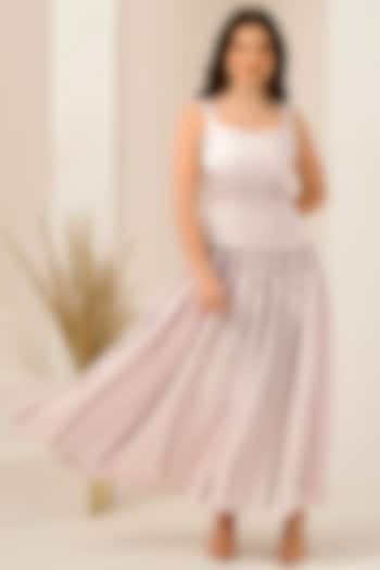 Blush Pink & Red Linen Satin Hand Embroidered Maxi Summer Dress by First Resort by Ramola Bachchan at Pernia's Pop Up Shop