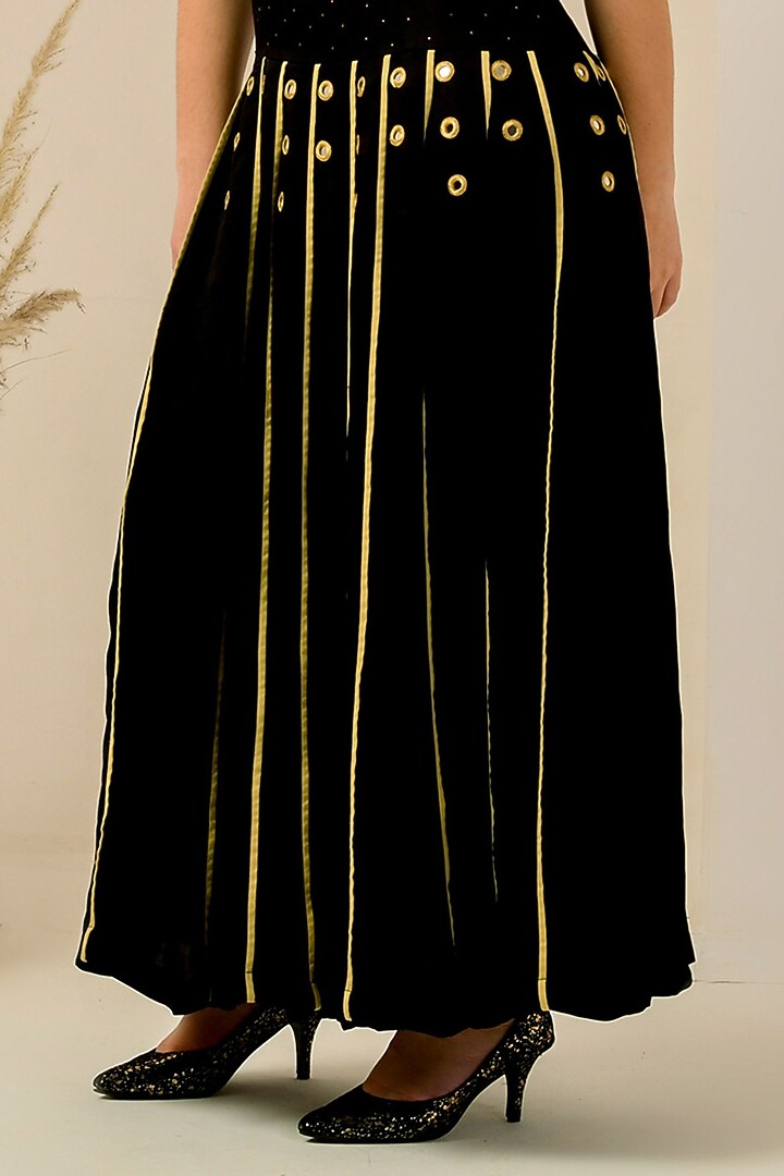 Black & Golden Linen Satin Hand Embroidered Maxi Summer Dress by First Resort by Ramola Bachchan at Pernia's Pop Up Shop
