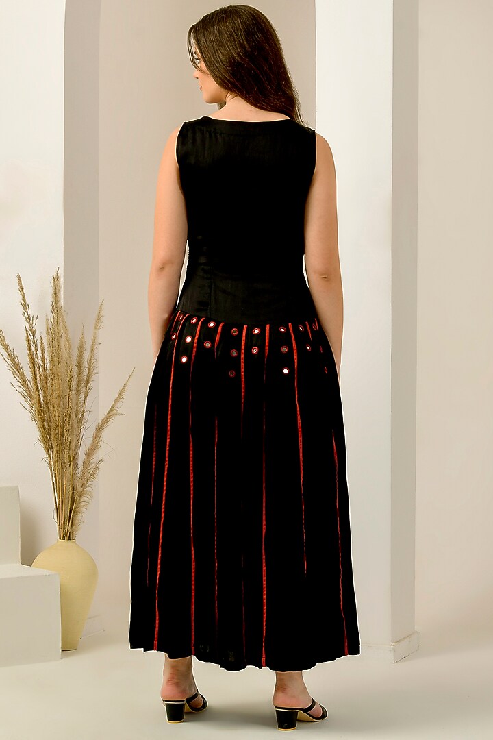 Black & Red Linen Satin Hand Embroidered Maxi Summer Dress by First Resort by Ramola Bachchan at Pernia's Pop Up Shop