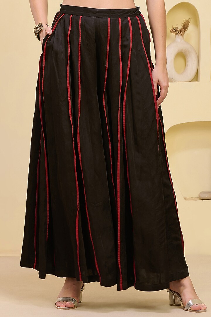 Red Cotton Satin & Linen Satin Hand Embroidered Asymmetric Kurta Set by First Resort by Ramola Bachchan at Pernia's Pop Up Shop