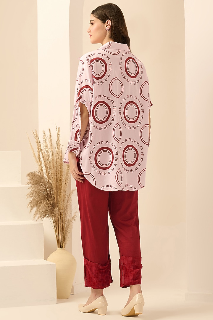 Red Cotton Satin & Banana Crepe Pant Set by First Resort by Ramola Bachchan at Pernia's Pop Up Shop