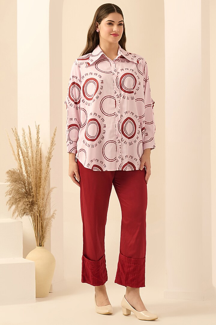 Red Cotton Satin & Banana Crepe Pant Set by First Resort by Ramola Bachchan at Pernia's Pop Up Shop