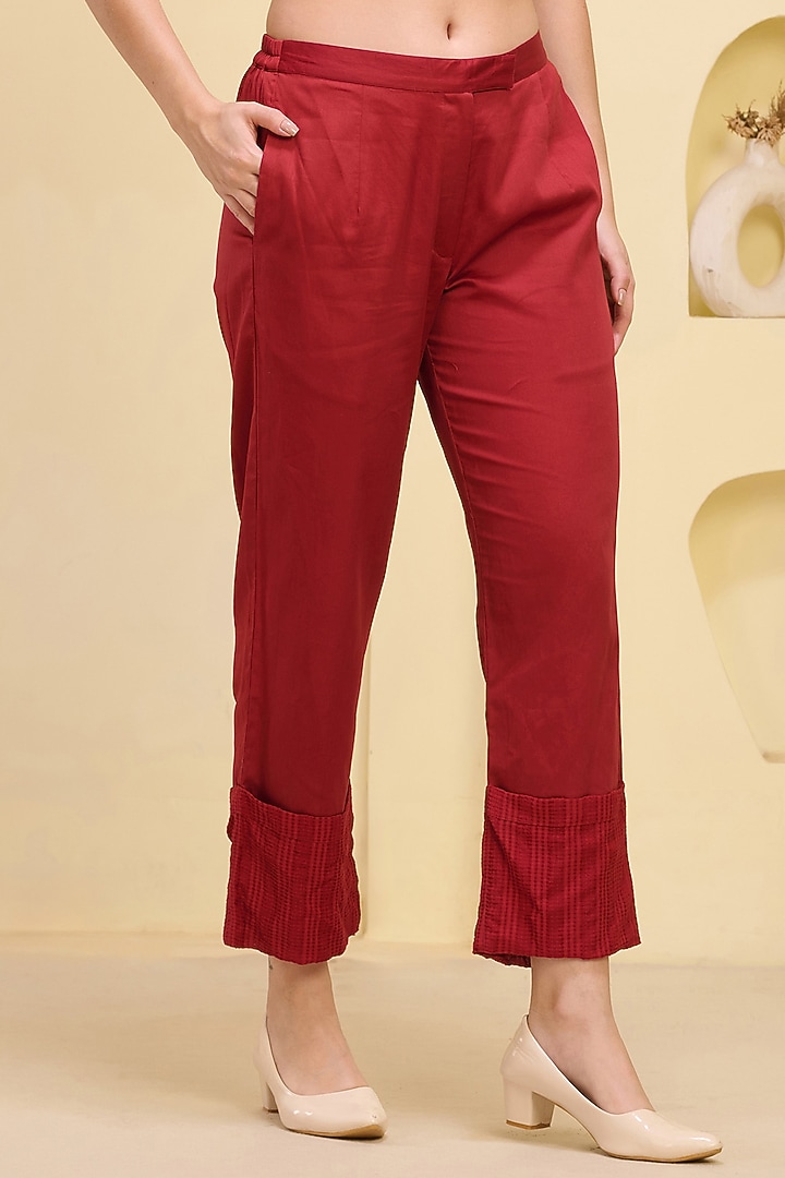 Red Cotton Satin & Banana Crepe Pant Set by First Resort by Ramola Bachchan at Pernia's Pop Up Shop