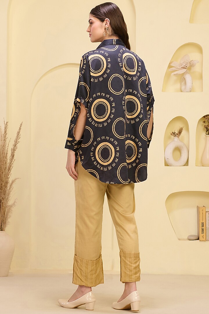 Golden Cotton Satin & Banana Crepe Pant Set by First Resort by Ramola Bachchan at Pernia's Pop Up Shop