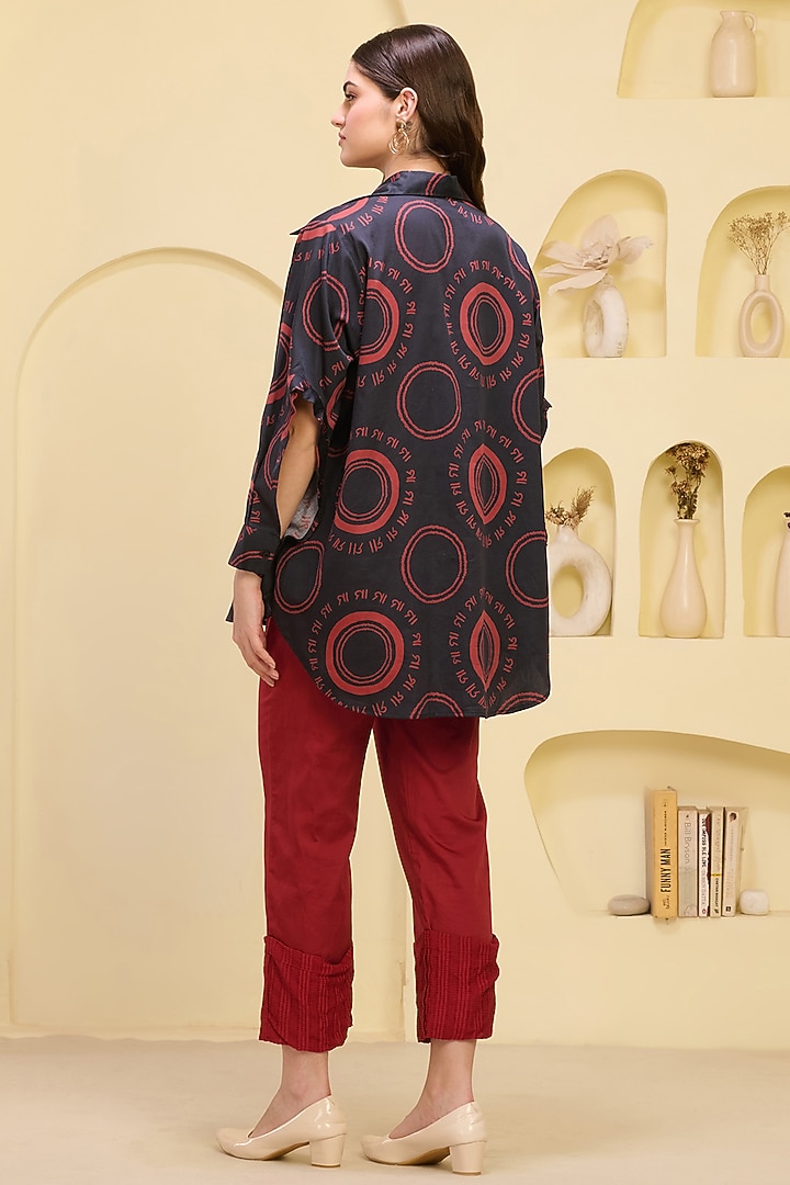 Red Cotton Satin & Banana Crepe Pant Set by First Resort by Ramola Bachchan at Pernia's Pop Up Shop