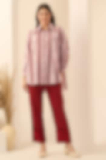 Red Cotton Satin & Banana Crepe Pant Set by First Resort by Ramola Bachchan at Pernia's Pop Up Shop