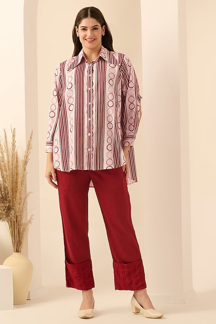 Red Cotton Satin & Banana Crepe Pant Set by First Resort by Ramola Bachchan at Pernia's Pop Up Shop