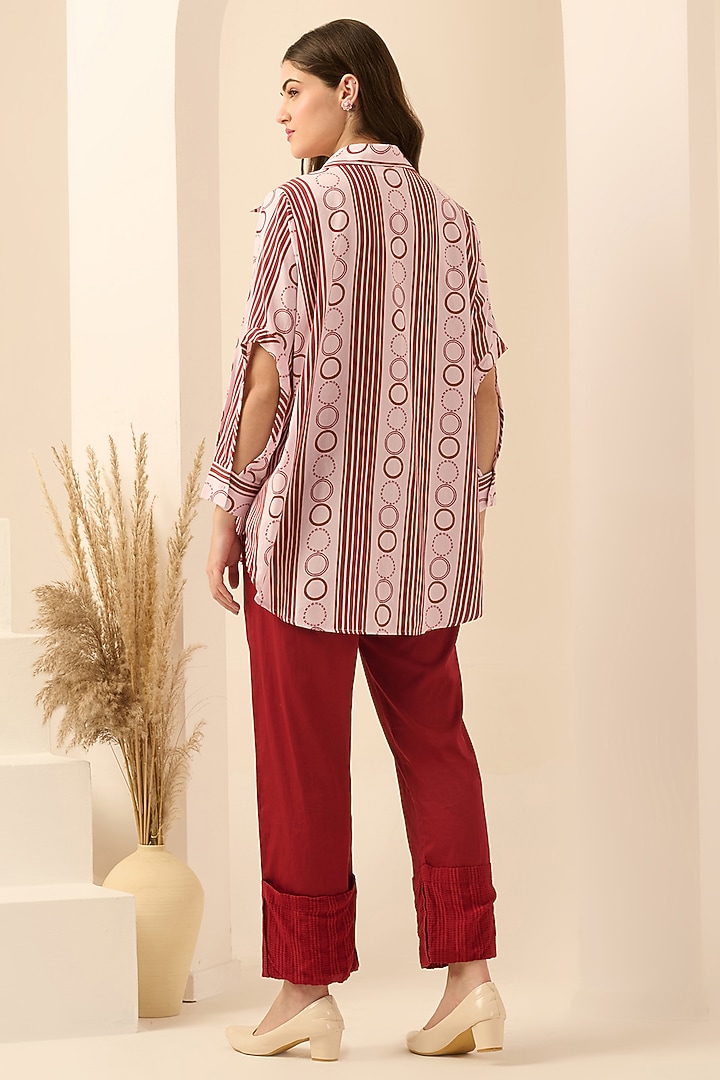 Red Cotton Satin & Banana Crepe Pant Set by First Resort by Ramola Bachchan at Pernia's Pop Up Shop