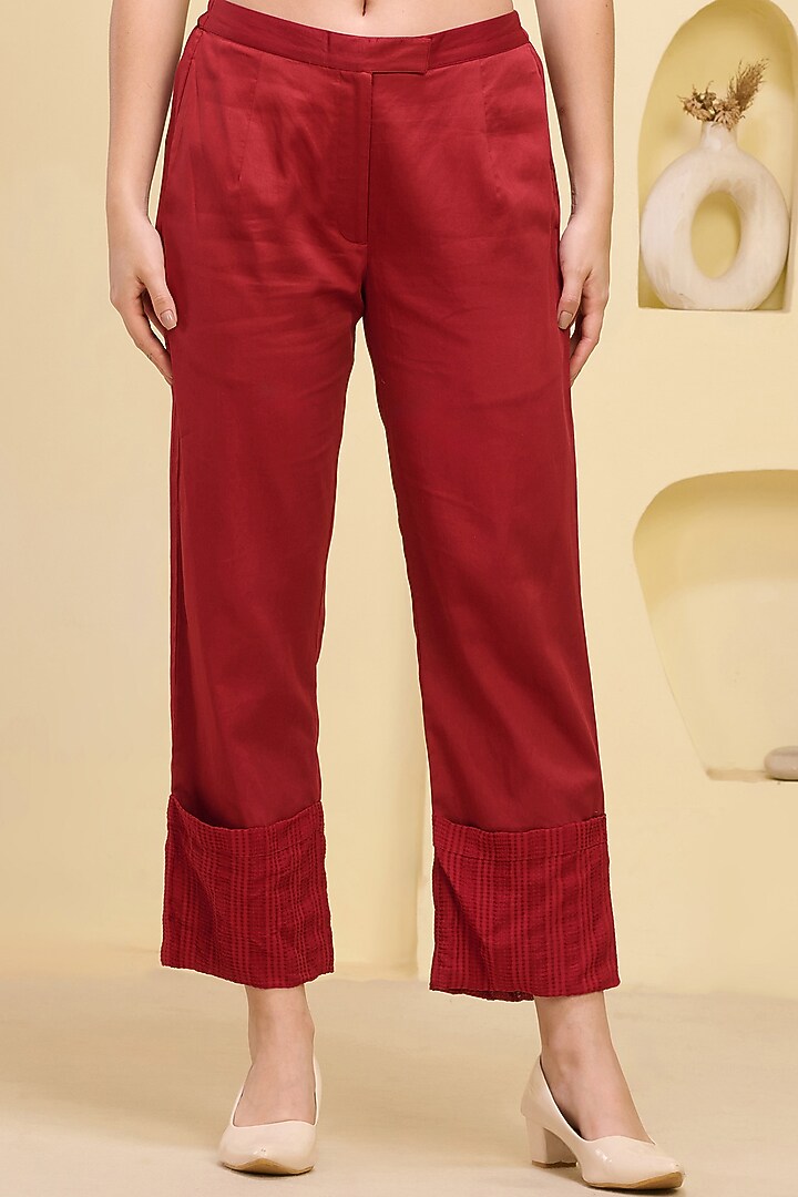 Red Cotton Satin & Banana Crepe Pant Set by First Resort by Ramola Bachchan at Pernia's Pop Up Shop