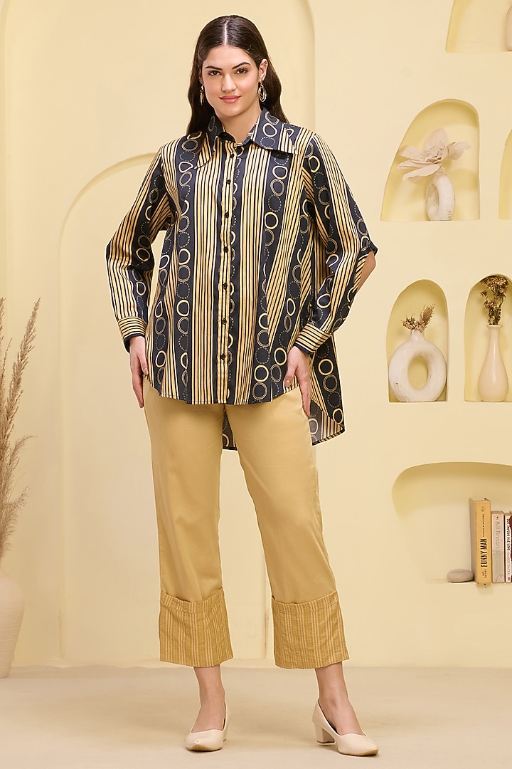Golden Cotton Satin & Banana Crepe Pant Set by First Resort by Ramola Bachchan at Pernia's Pop Up Shop