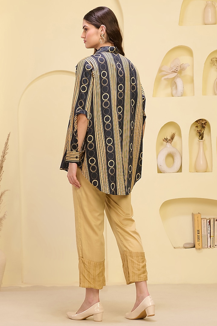 Golden Cotton Satin & Banana Crepe Pant Set by First Resort by Ramola Bachchan at Pernia's Pop Up Shop
