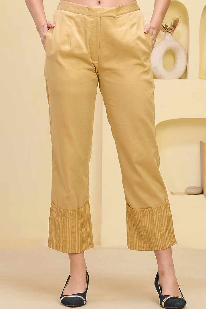 Golden Cotton Satin & Banana Crepe Pant Set by First Resort by Ramola Bachchan at Pernia's Pop Up Shop