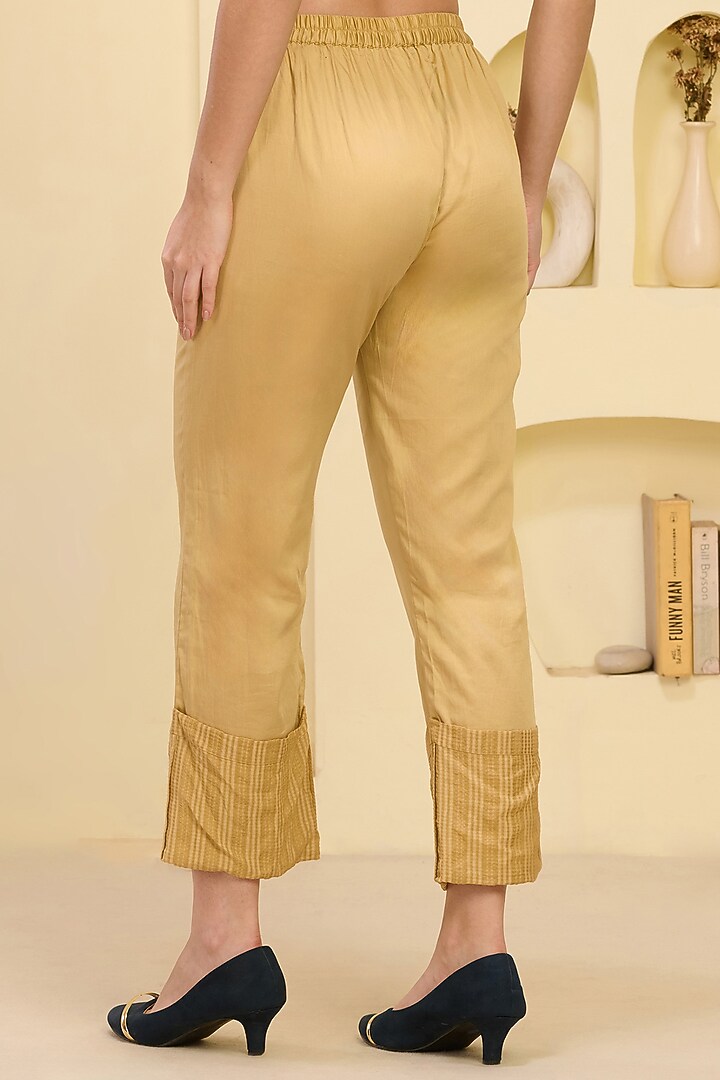 Golden Cotton Satin & Banana Crepe Pant Set by First Resort by Ramola Bachchan at Pernia's Pop Up Shop