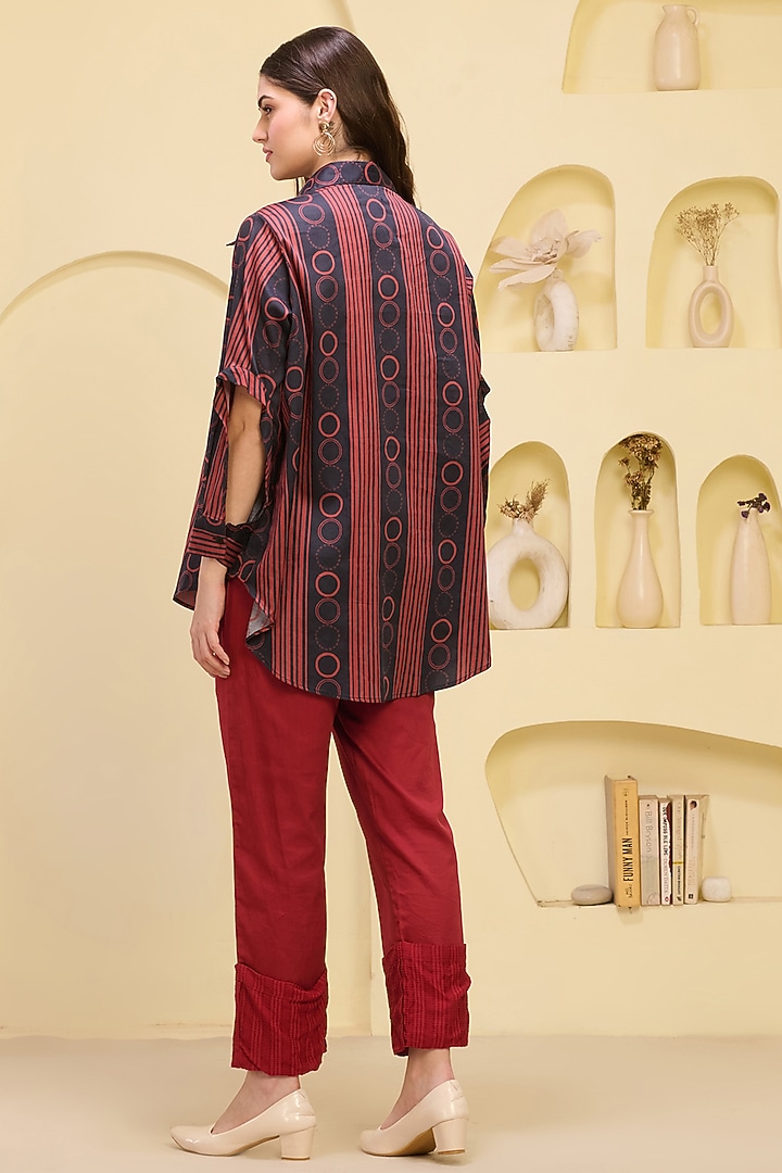 Red Cotton Satin & Banana Crepe Pant Set by First Resort by Ramola Bachchan at Pernia's Pop Up Shop