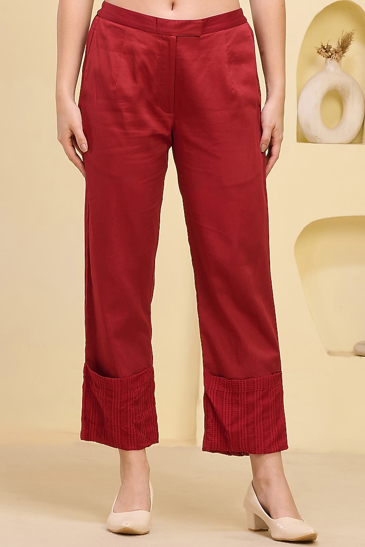 Red Cotton Satin & Banana Crepe Pant Set by First Resort by Ramola Bachchan at Pernia's Pop Up Shop