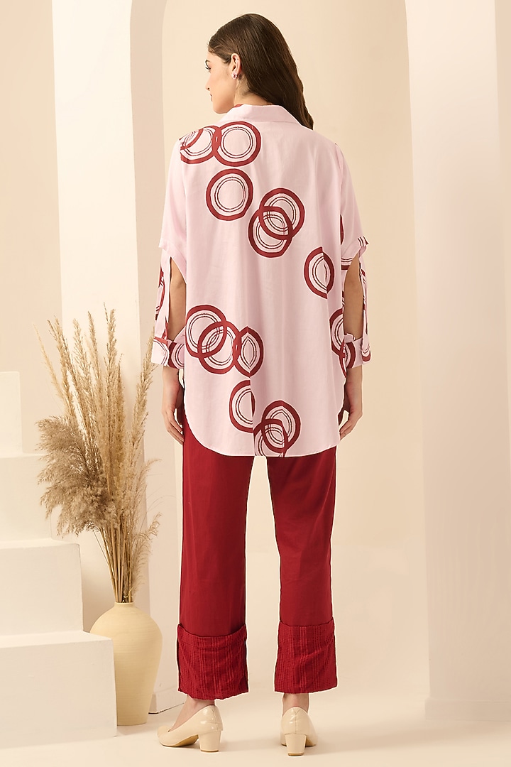 Red Cotton Satin & Banana Crepe Pant Set by First Resort by Ramola Bachchan at Pernia's Pop Up Shop