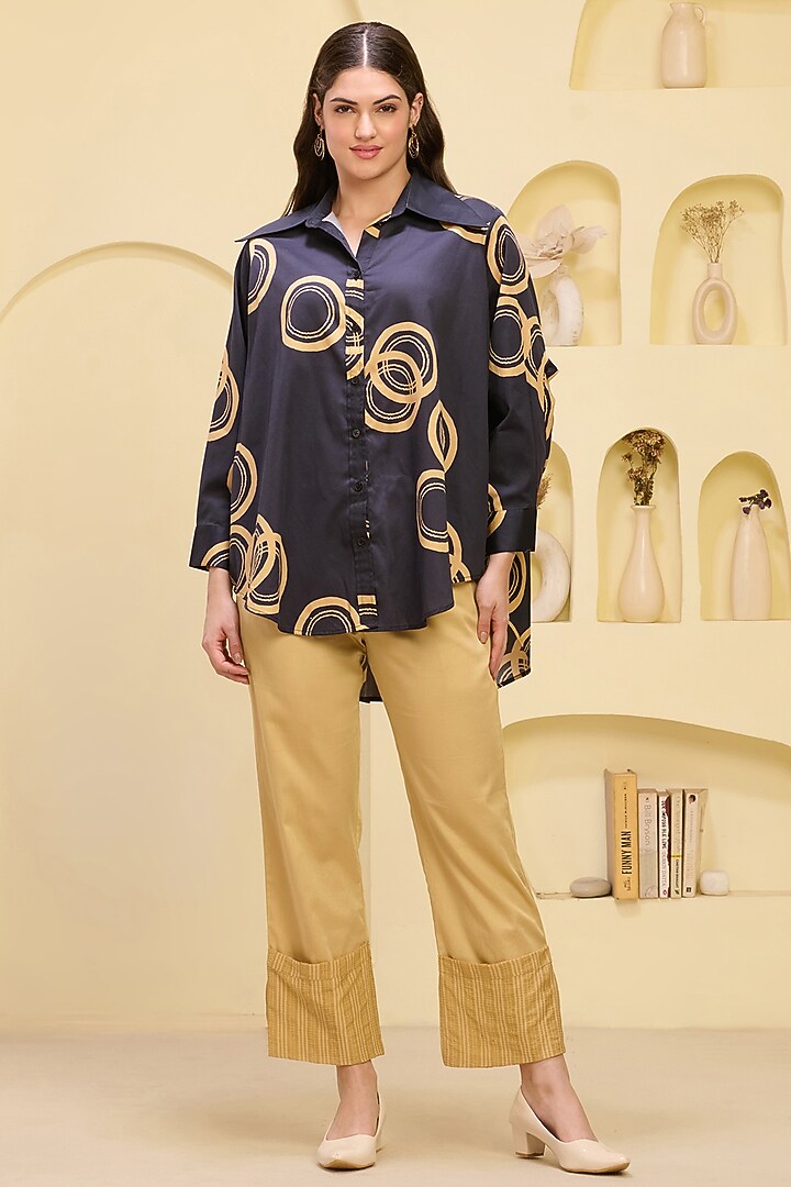 Golden Cotton Satin & Banana Crepe Pant Set by First Resort by Ramola Bachchan at Pernia's Pop Up Shop