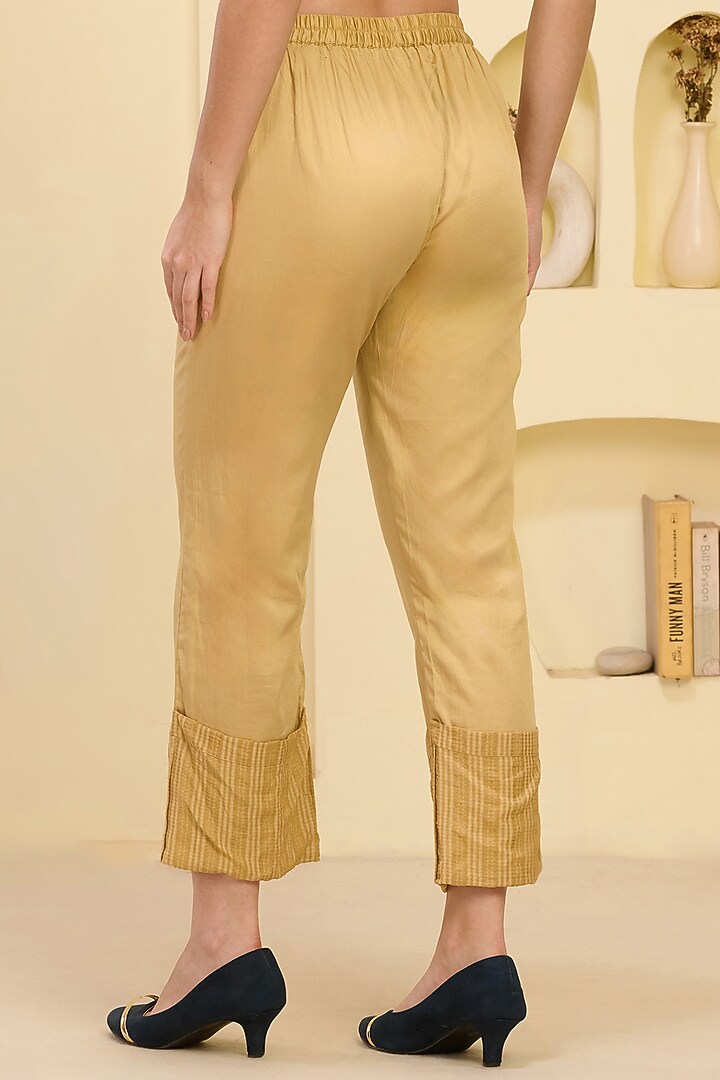 Golden Cotton Satin & Banana Crepe Pant Set by First Resort by Ramola Bachchan at Pernia's Pop Up Shop