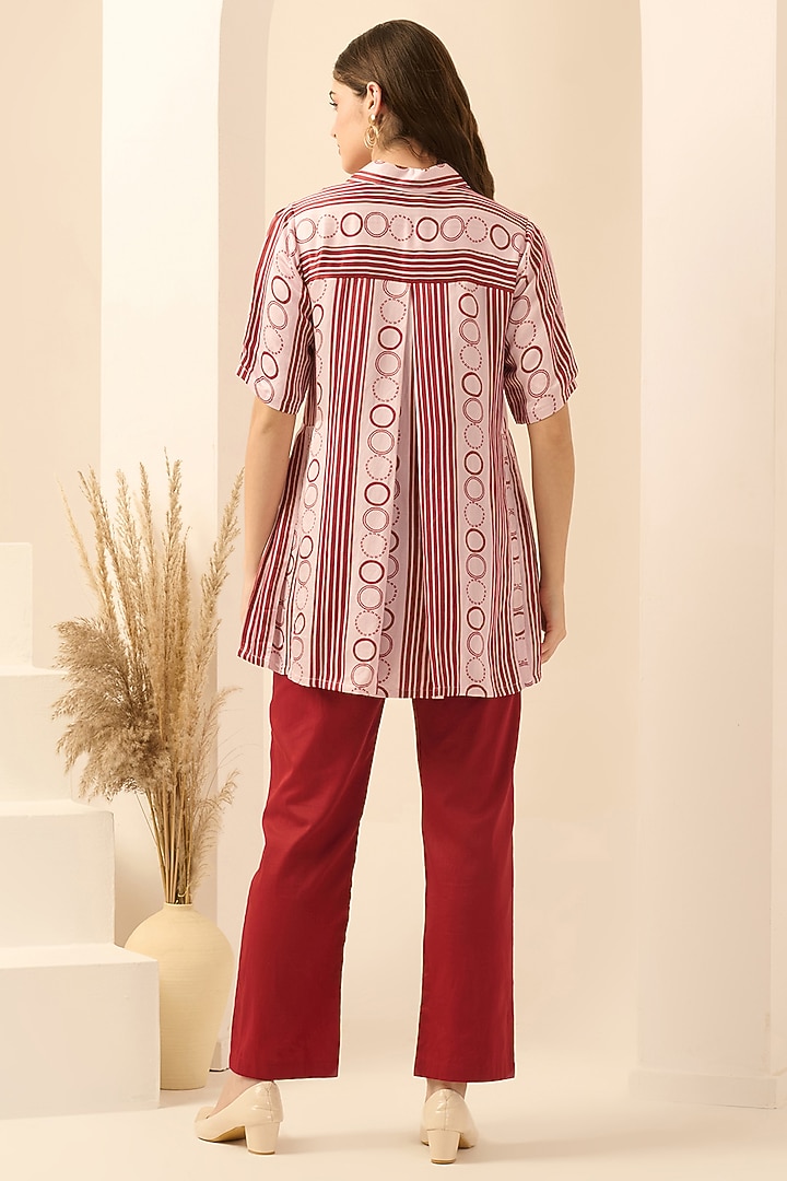 Red Cotton Satin & Linen Satin Hand Embroidered Pant Set by First Resort by Ramola Bachchan at Pernia's Pop Up Shop