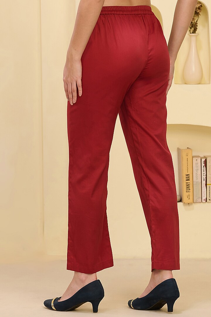 Red Cotton Satin & Linen Satin Hand Embroidered Pant Set by First Resort by Ramola Bachchan at Pernia's Pop Up Shop