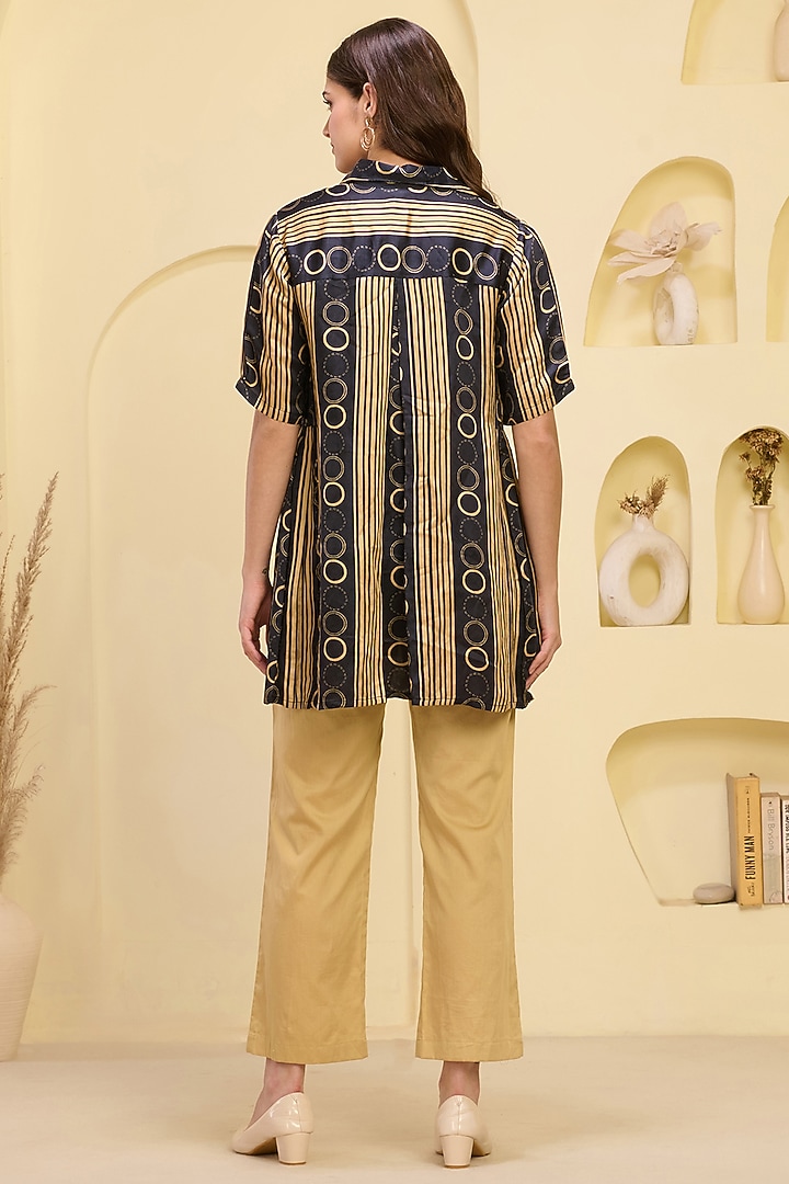 Golden Cotton Satin & Linen Satin Hand Embroidered Pant Set by First Resort by Ramola Bachchan at Pernia's Pop Up Shop