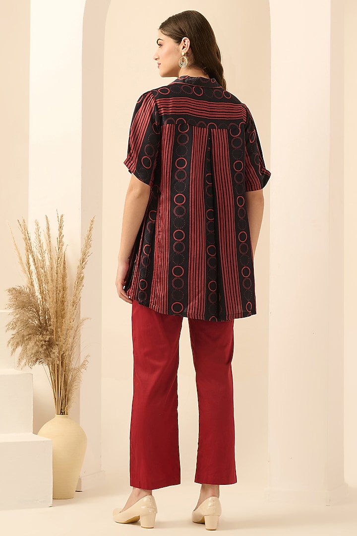 Red Cotton Satin & Linen Satin Hand Embroidered Pant Set by First Resort by Ramola Bachchan at Pernia's Pop Up Shop