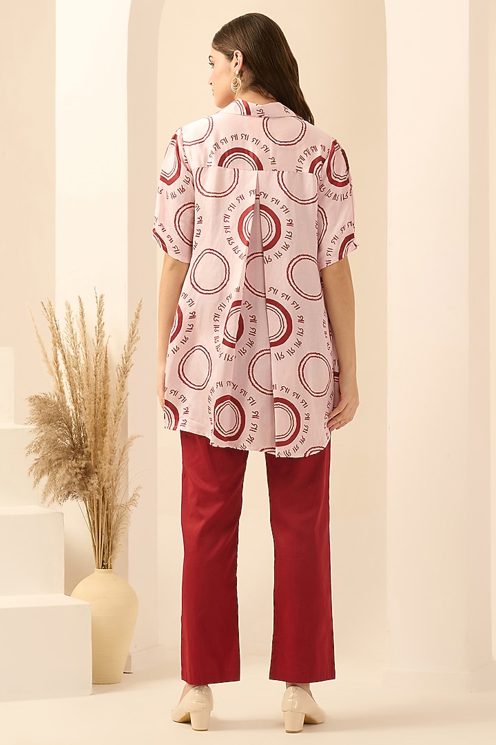 Red Cotton Satin & Linen Satin Hand Embroidered Pant Set by First Resort by Ramola Bachchan at Pernia's Pop Up Shop