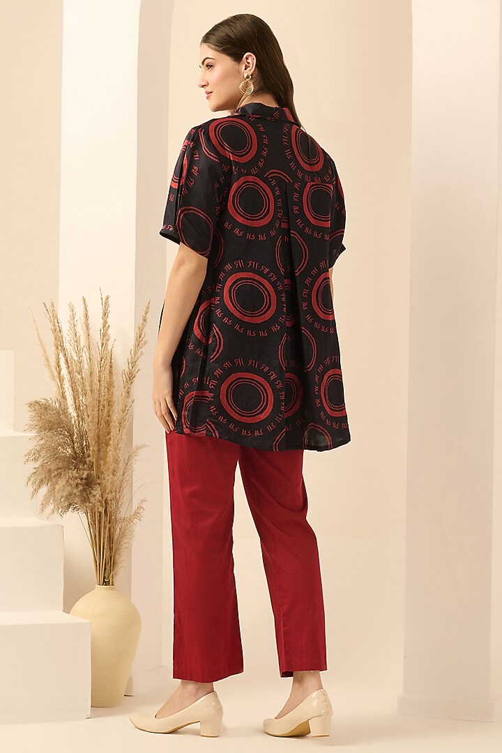 Red Cotton Satin & Linen Satin Hand Embroidered Pant Set by First Resort by Ramola Bachchan at Pernia's Pop Up Shop