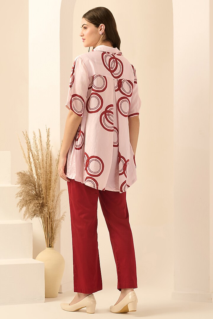 Red Cotton Satin & Linen Satin Hand Embroidered Pant Set by First Resort by Ramola Bachchan at Pernia's Pop Up Shop