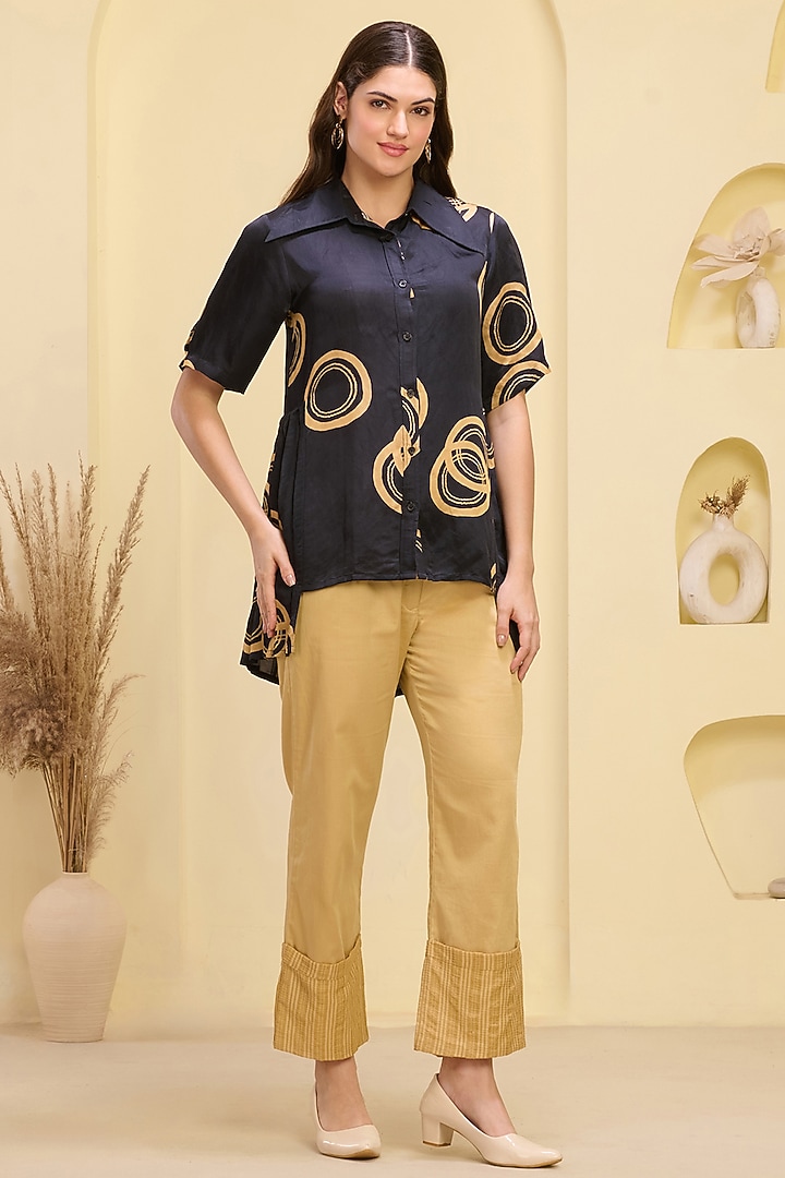 Golden Cotton Satin & Linen Satin Hand Embroidered Pant Set by First Resort by Ramola Bachchan at Pernia's Pop Up Shop
