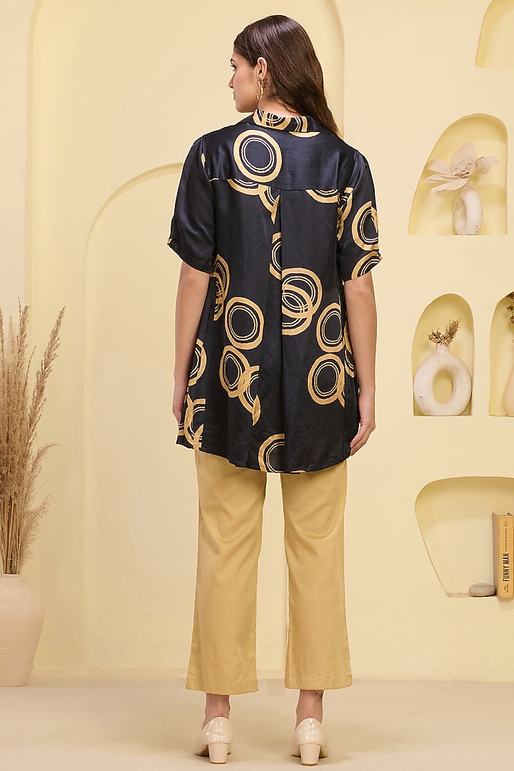 Golden Cotton Satin & Linen Satin Hand Embroidered Pant Set by First Resort by Ramola Bachchan at Pernia's Pop Up Shop