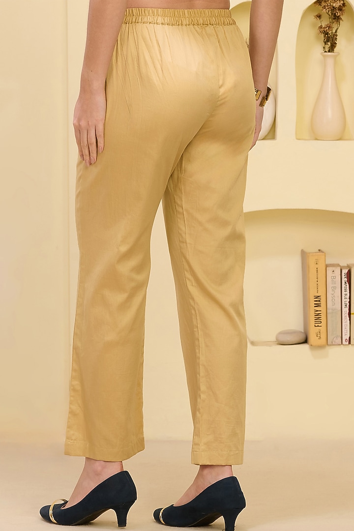 Golden Cotton Satin & Linen Satin Hand Embroidered Pant Set by First Resort by Ramola Bachchan at Pernia's Pop Up Shop
