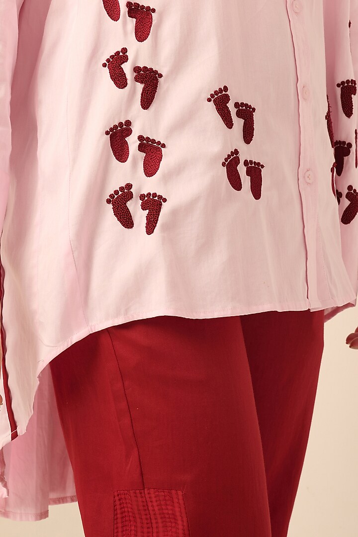 Red Cotton Satin & Banana Crepe Pant Set by First Resort by Ramola Bachchan at Pernia's Pop Up Shop