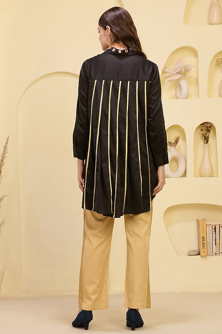 Golden Cotton Satin & Banana Crepe Pant Set by First Resort by Ramola Bachchan at Pernia's Pop Up Shop
