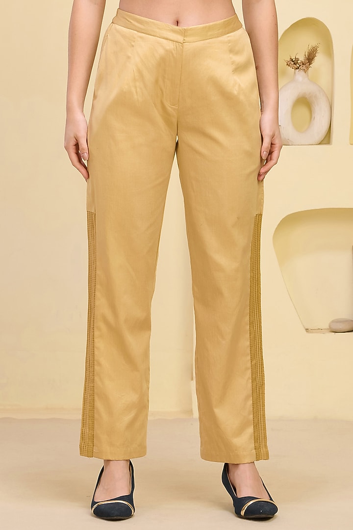 Golden Cotton Satin & Banana Crepe Pant Set by First Resort by Ramola Bachchan at Pernia's Pop Up Shop