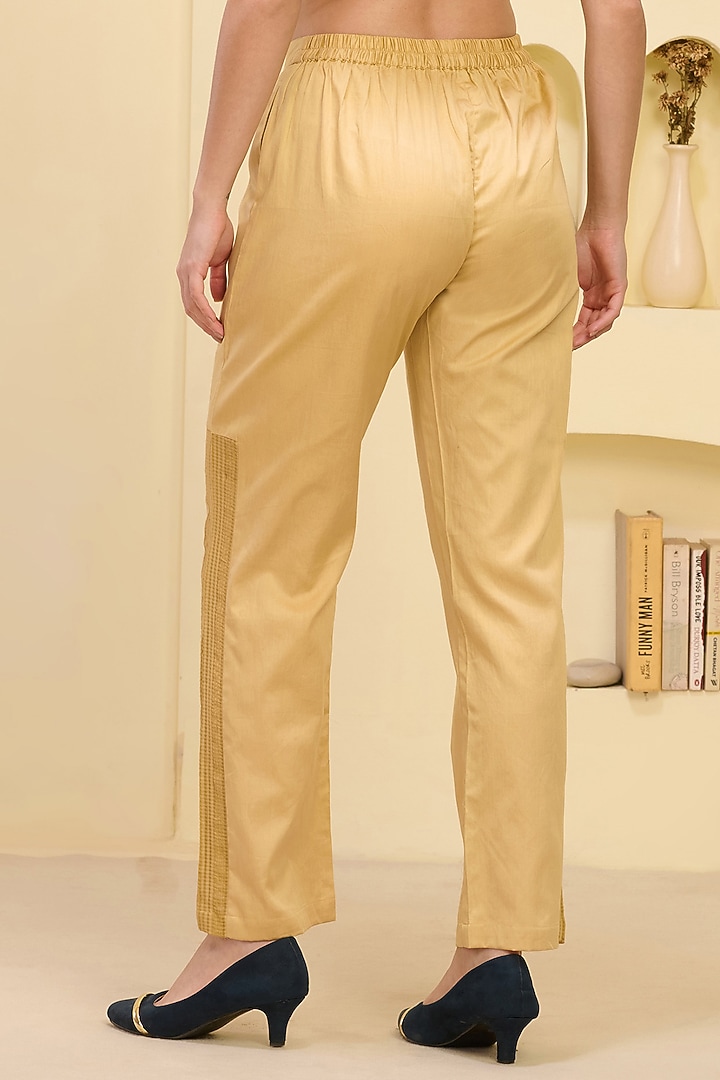 Golden Cotton Satin & Banana Crepe Pant Set by First Resort by Ramola Bachchan at Pernia's Pop Up Shop
