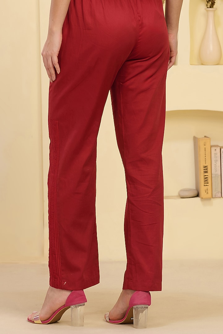 Red Cotton Satin & Banana Crepe Pant Set by First Resort by Ramola Bachchan at Pernia's Pop Up Shop