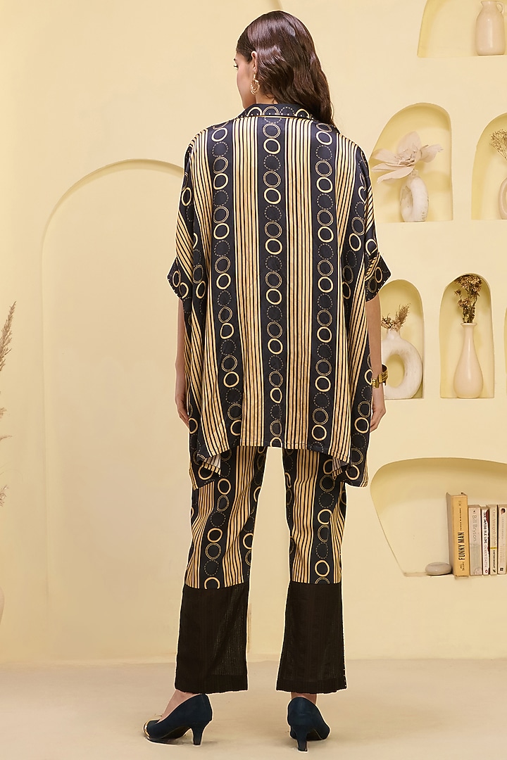 Black & Golden Linen Satin Striped Co-Ord Set by First Resort by Ramola Bachchan at Pernia's Pop Up Shop