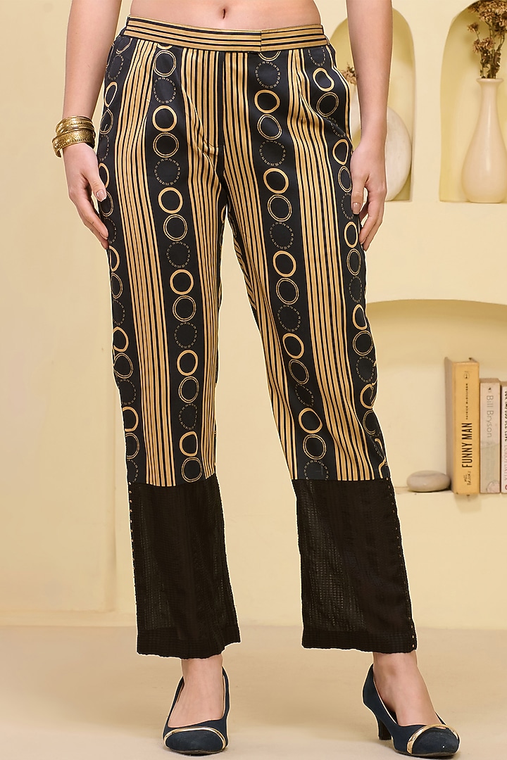 Black & Golden Linen Satin Striped Co-Ord Set by First Resort by Ramola Bachchan at Pernia's Pop Up Shop