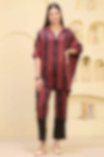 Black & Red Linen Satin Striped Co-Ord Set by First Resort by Ramola Bachchan at Pernia's Pop Up Shop