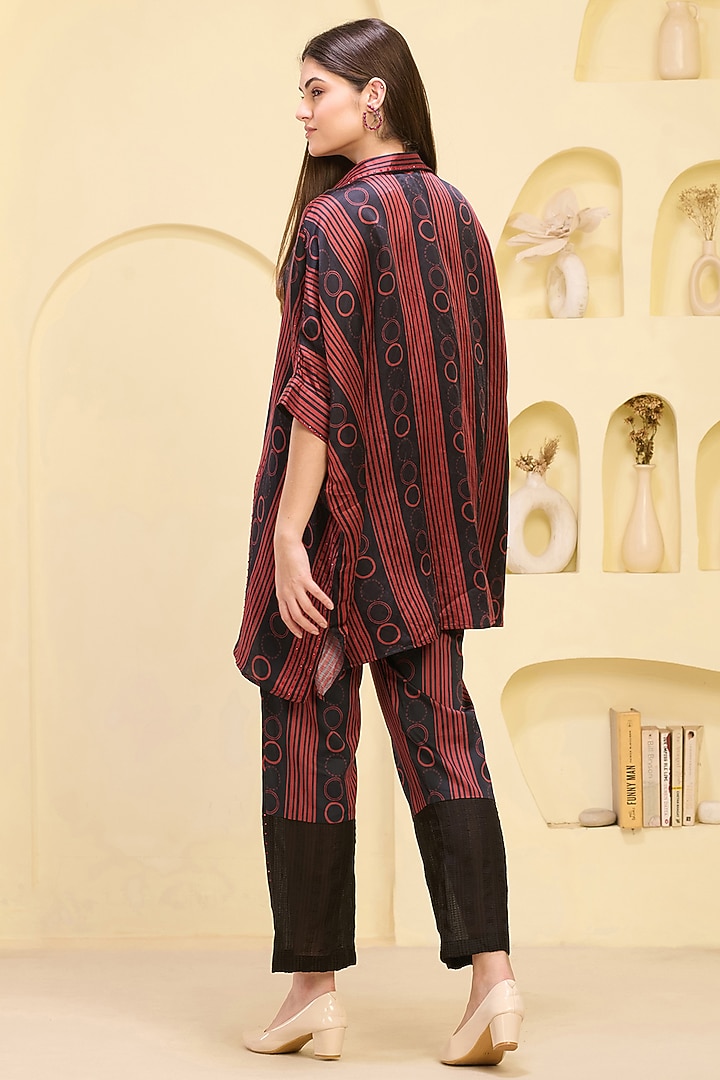 Black & Red Linen Satin Striped Co-Ord Set by First Resort by Ramola Bachchan at Pernia's Pop Up Shop