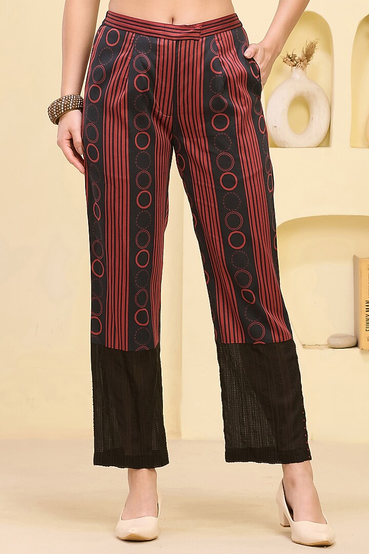 Black & Red Linen Satin Striped Co-Ord Set by First Resort by Ramola Bachchan at Pernia's Pop Up Shop