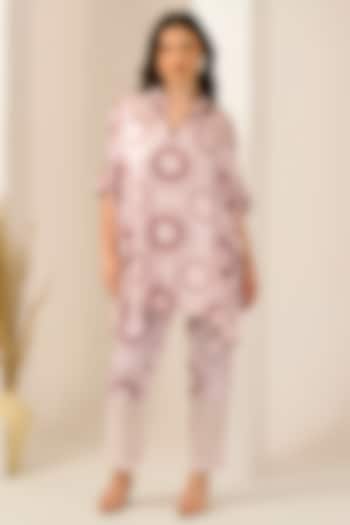 Pink & Red Linen Satin Printed Co-Ord Set by First Resort by Ramola Bachchan at Pernia's Pop Up Shop