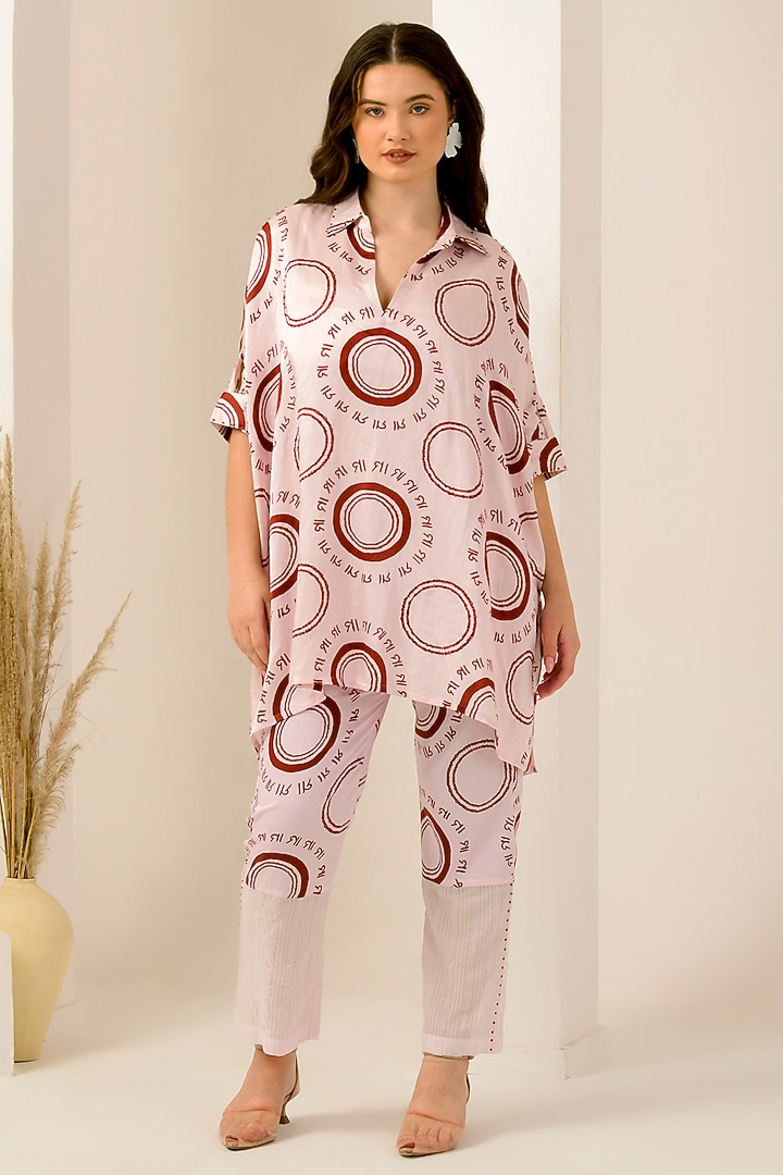 Pink & Red Linen Satin Printed Co-Ord Set by First Resort by Ramola Bachchan at Pernia's Pop Up Shop