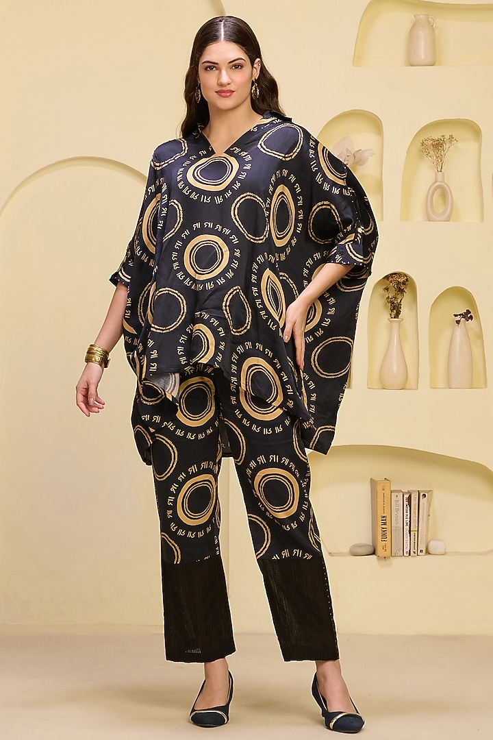 Black & Golden Linen Satin Printed Co-Ord Set by First Resort by Ramola Bachchan at Pernia's Pop Up Shop