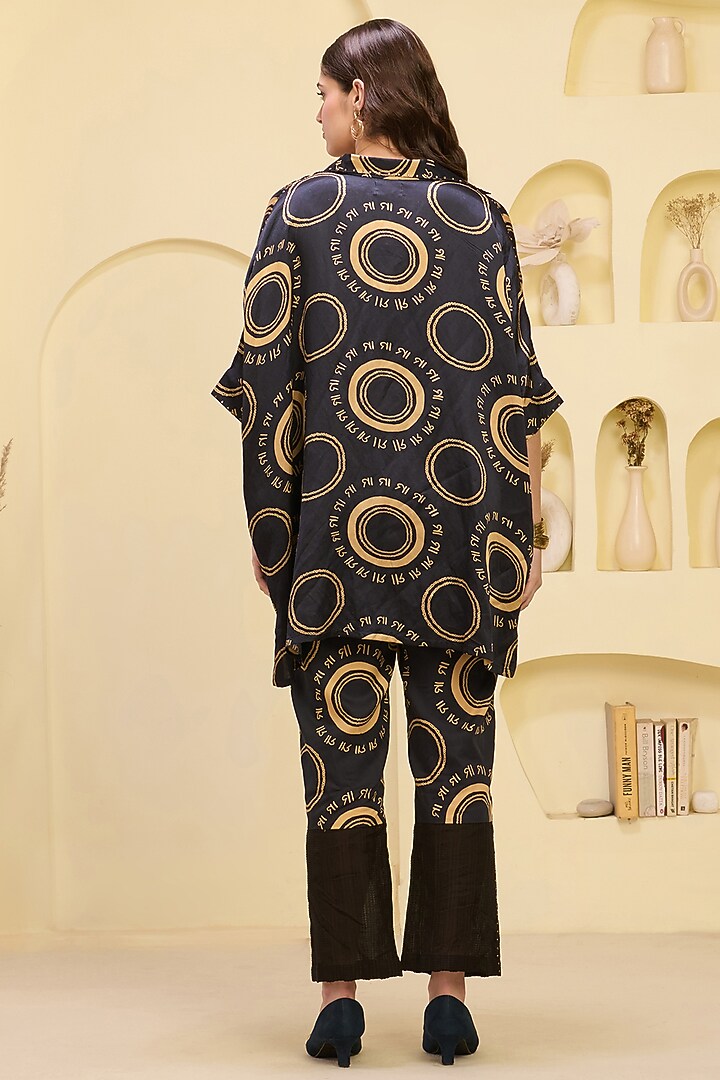 Black & Golden Linen Satin Printed Co-Ord Set by First Resort by Ramola Bachchan at Pernia's Pop Up Shop