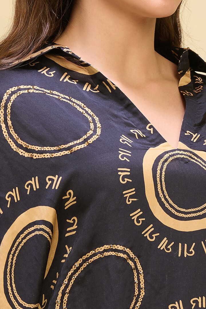 Black & Golden Linen Satin Printed Co-Ord Set by First Resort by Ramola Bachchan at Pernia's Pop Up Shop