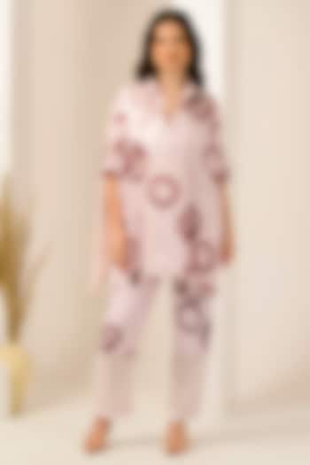 Pink & Red Linen Satin Printed Co-Ord Set by First Resort by Ramola Bachchan at Pernia's Pop Up Shop