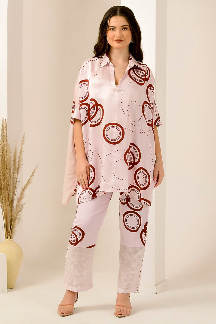 Pink & Red Linen Satin Printed Co-Ord Set by First Resort by Ramola Bachchan at Pernia's Pop Up Shop